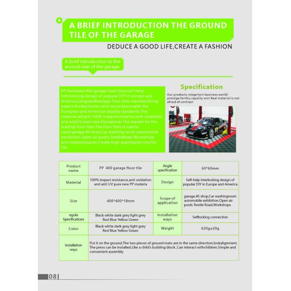 Interlocking Workshop Floor Mats Polypropylene Garage Flooring 2500 Lbs