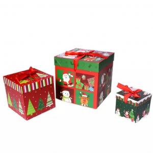 Cheap Lid And Base Christmas Cardboard Gift Boxes Christmas Decorations Box With Ribbon for sale