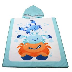 Cheap 240gsm Crab Patterned Childrens Microfiber Beach Towel Poncho with Hood for sale