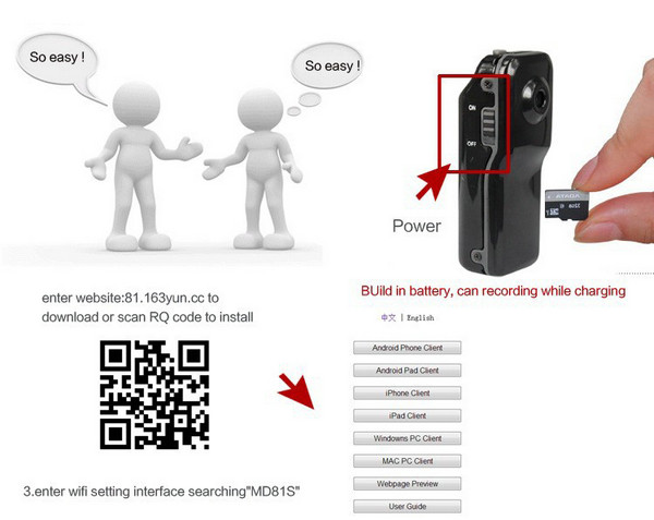 MD81S WiFi Camera iOS/Android Wireless IP P2P Surveillance Camera Spy Hidden TF DVR MD99S
