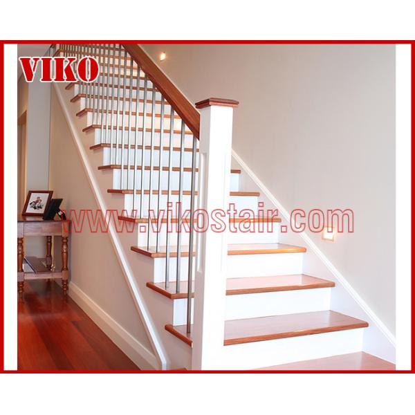 Wrought Iron Staircase VK76S  Wrought Iron Handrail Tread Beech ,Railing tempered glass, Handrail b eech Stringer,carbon