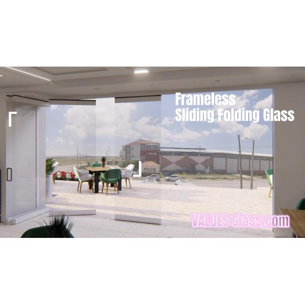 Aluminum Frameless Glass office Balcony Sliding Door Movable Partition Folding Wall