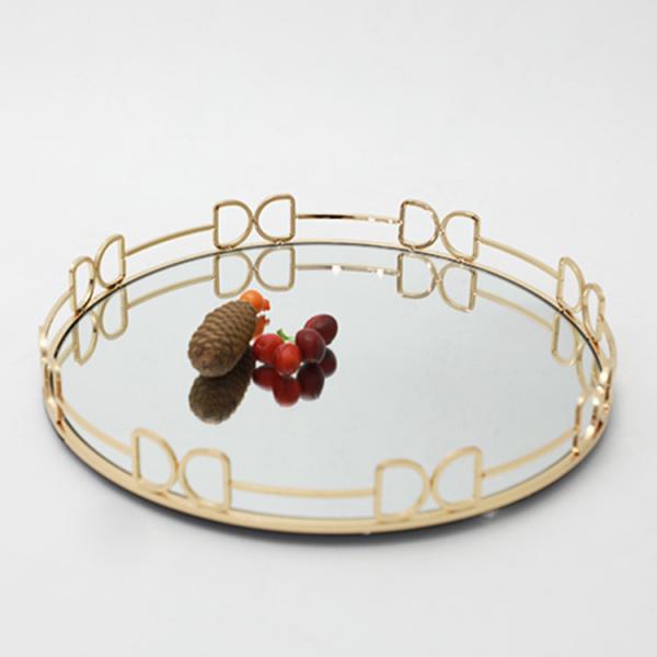 Round Metal Decorative Mirror Serving Display For Wedding Decor