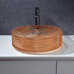 Cheap Diamond Round Wash Hand Basin Amber Color Glass Bowl Bathroom Sink for sale