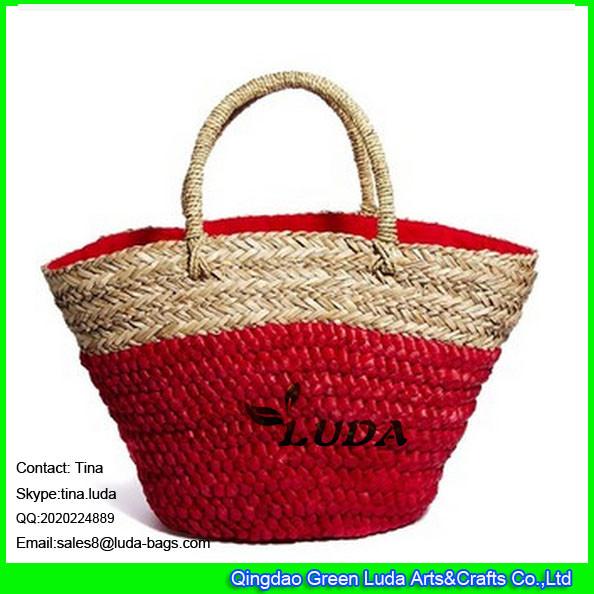 Quality LUDA red  monogrammed beach bags seagrass woven straw bags wholesale