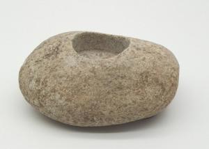 China Natural River Stone Candle Holders , Stone Tea Light Holder Backside With Pads on sale