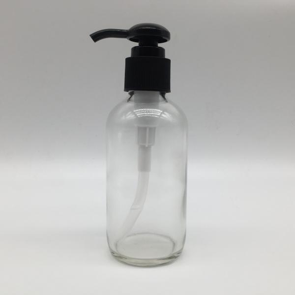 4oz Boston Round Glass Dispenser Bottle With Plastic Pump for disinfectant , hand wash disinfectant bottle