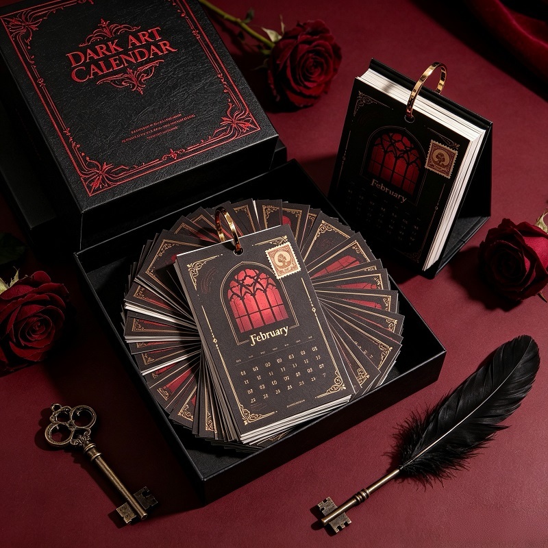 Gothic Dark Art Monthly Calendar With Stand And Book-Style Gift Box Packaging
