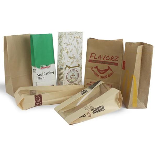 Custom Size Food Flat Bottom Thin Kraft Bread Paper Bag No Handle With Logo
