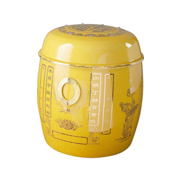 Ceramic Adult Urns Yellow Gold Traditional Style OEM Wholesale