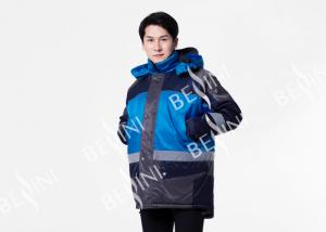 Cheap Reflective Tape Padded Winter Coat / Mens Warm Work Coats Blue And Navy for sale