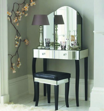 Popular Mirrored Vanity Desk , Black Wooden Mirrored Dressing Table With Drawers