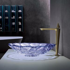 Cheap Modern Faceted Shape Glass Bathroom Sink OEM Purple Wash Basin for sale