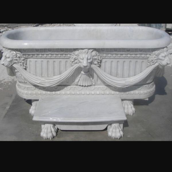 Home deocration white marble bathtub with lion head carving for bathroom,china sculpture supplier