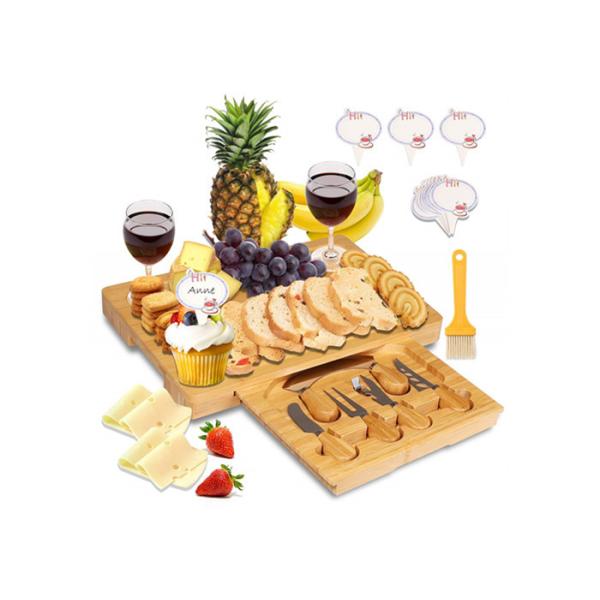 Unique Design Bamboo Cheese Board With Tools Square Shaped FSC Approved