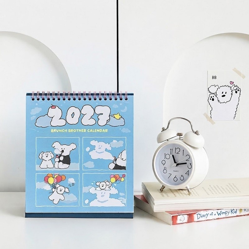 Cartoon Animal Illustrated Desktop Stand-Up Calendar With Wire-O Binding