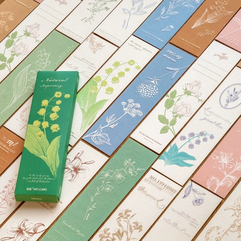 Botanical Paper Bookmarks With Embossed Floral Relief And Storage Box Set