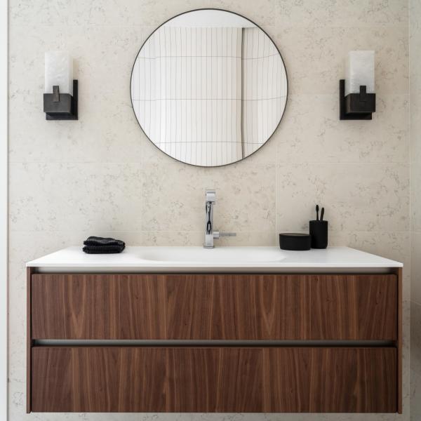 Solid Wood Bathroom Vanity Units With Sink Modern Brown Wood Grain Handless