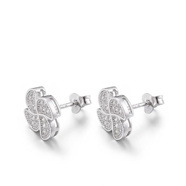 2.7g Small Cubic Zirconia Stud Earrings Windmill Clover 2mm Sterling Silver Earrings
