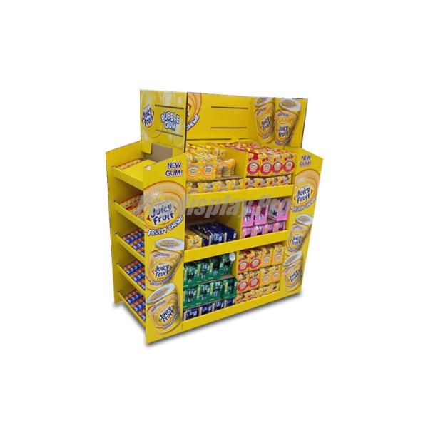 Yellow Cardboard Corrugated Pallet Displays 3 Sides With Tiers Environmental Friendly