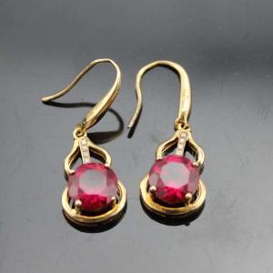 China 18k Rose Gold Plated 925 Silver  8mm Round Created Ruby Earrings (PSJ04155) on sale