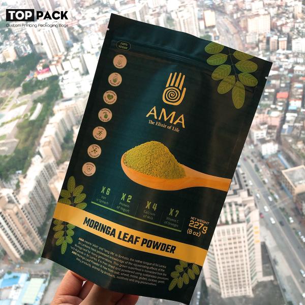 Custom Digital Print Food Packaging Pouches For Morniga Leaf Powder