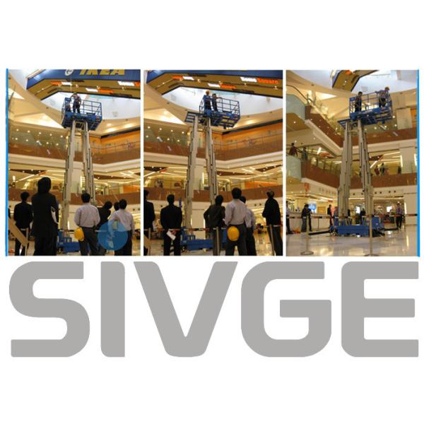 Two Men Mobile Aerial Work Platform Four Mast Blue 10m Height For Factories