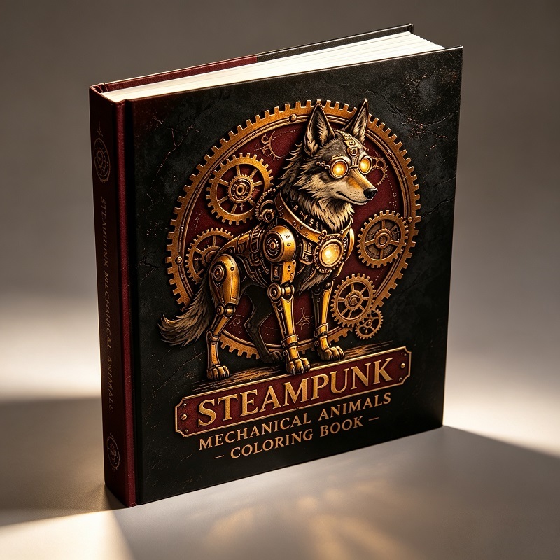 Steampunk Mechanical Animals Coloring Book Hardcover For Stress Relief