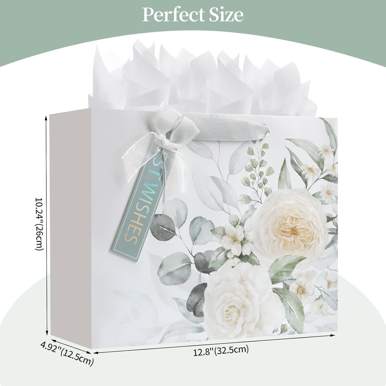 Floral Gift Bag Set With Ribbon Handles And Greeting Card For Luxury Retail Packaging