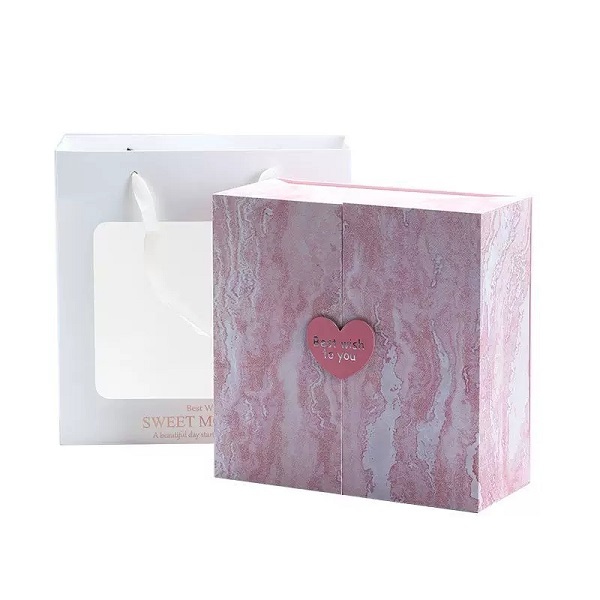 Double Door Folding Gift Boxes with Heart Seal and Paper Bag Set