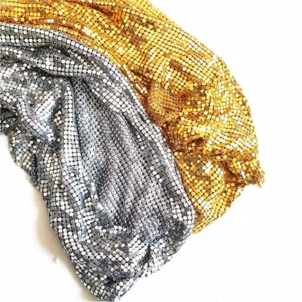 Chainmail Mesh Metallic Mesh Fabric , Polished Metallic Woven Fabric