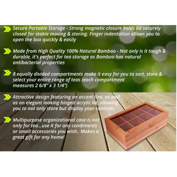 Attractive Design Bamboo Storage Organizer Tea Box Strong Magnetic Closure