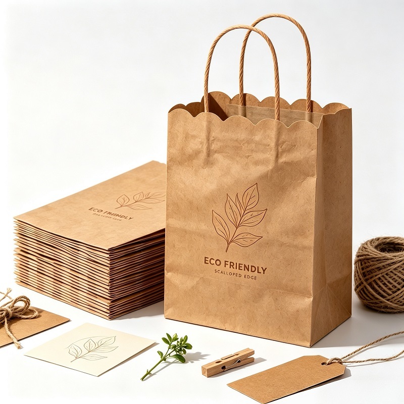 Scalloped edge kraft paper party loot bag with twisted handles for favors