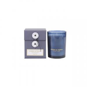 Cheap REACH Custom Blue Pillar Glass Jar Box Gift Set Luxury Scented Candle for sale