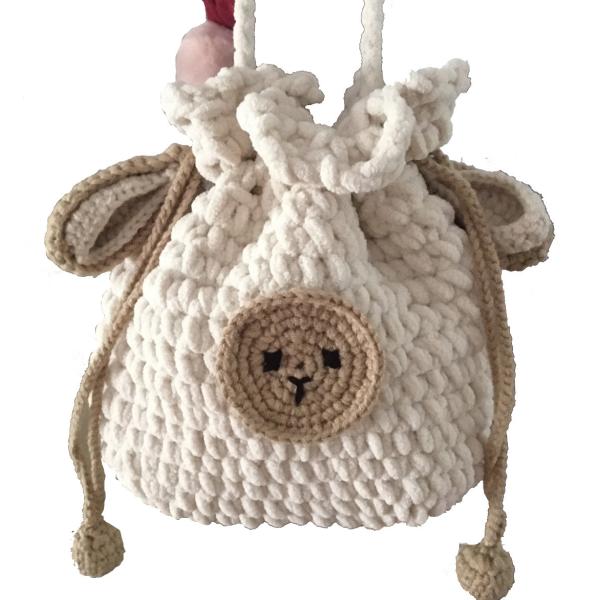 Cotton Wool Bear Crochet Hand Bag Hand Woven White Color OEM ODM