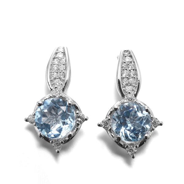 4.1g Sterling Silver Aquamarine Drop Earrings Circle Sky Blue Topaz
