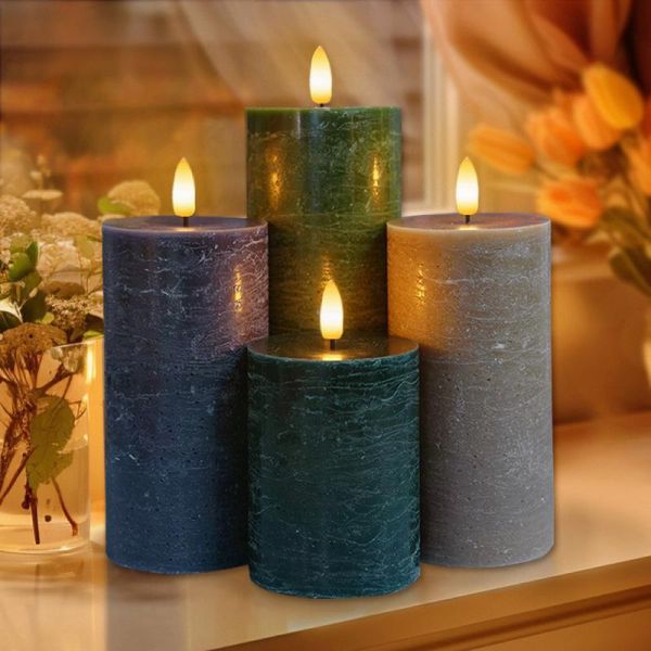 Custom Color Church Retro Swinging Paraffin Wax Sage Green Battery Rechargeable Flameless LED Electric Candle for Banquet