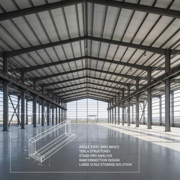 Angle Steel Knee Brace Steel Structure Warehouse Engineered Using Tekla STAAD-Pro RamConnection Software for Large Scale Storage