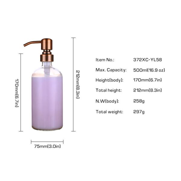 Clear Glass Boston Foam Lotion Pump Bottle 16oz 8oz 500 Ml 250 Ml Round Shape