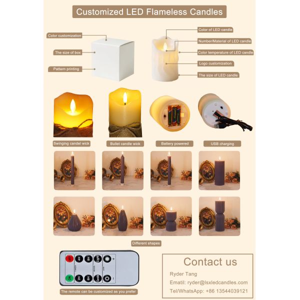 Cordless Christmas Decoration Candle Green LED Remote Control Electronic Candle