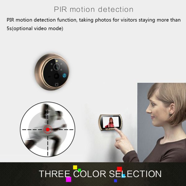 4.3 Digital Door Peephole Viewer Photo Video Camera Recorder Home Security Smart PIR Video Doorbell IR LED Night Vision