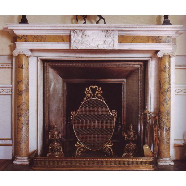 Multi-colour stone fireplace mantel