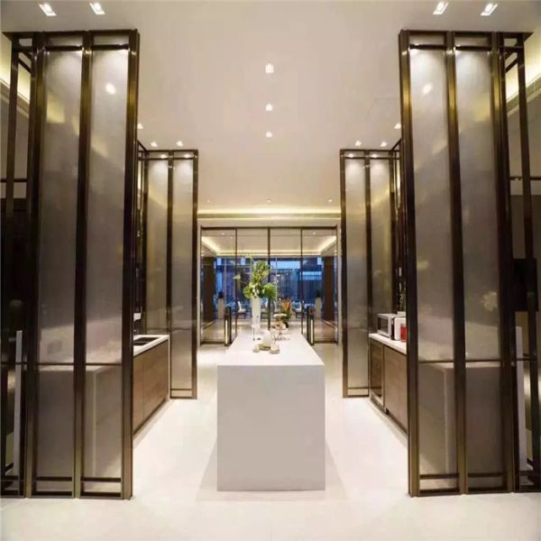 stainless steel Frame Fixed Partition For Office, bronze Color Glass Partition Screen