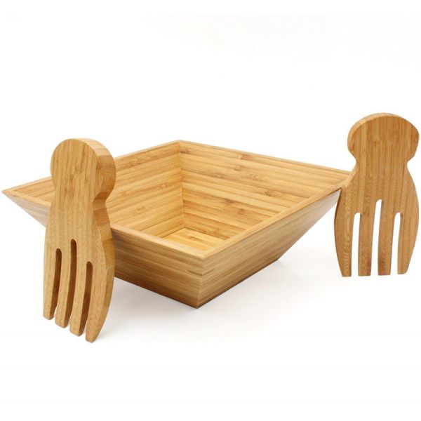 Recycled Bamboo Salad Set Best Smooth Surface For Serving Salad / Pasta / Soup