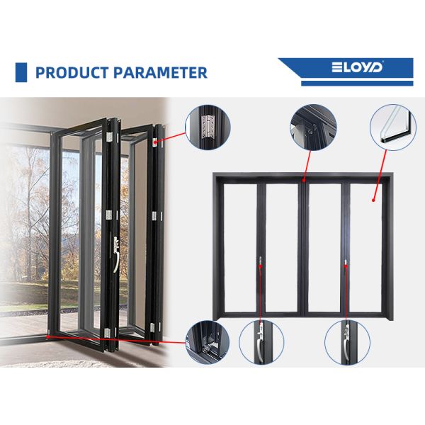 Stacking Exterior Accordion Folding Patio Doors Black Aluminium Frame Custom