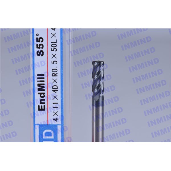 SiN Coating Corner Radius End Mill , HRC55 4 Flute Extra Long End Mill SGS