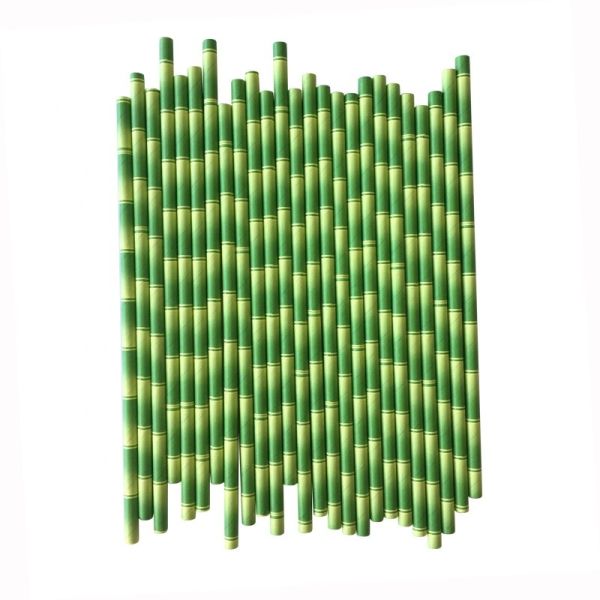 Natural Green Decorative Paper Straws Bamboo Designed For Birthday Party