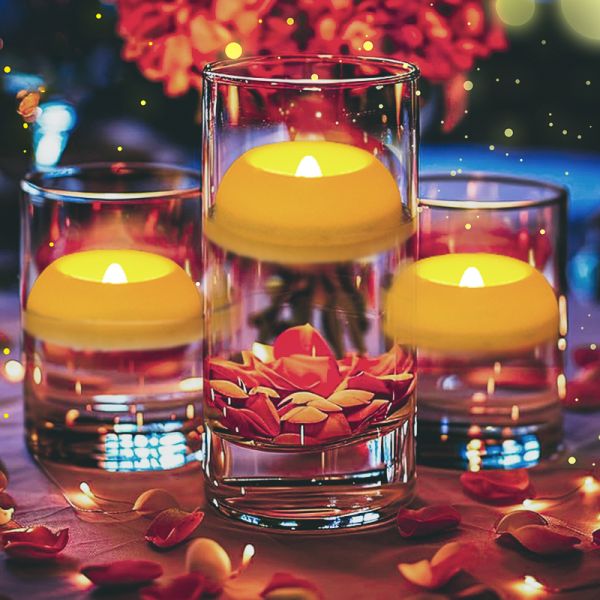 Glossy Floating Water Candle Warm White Flickering Tealight Candles 200 Hours 24 Pack