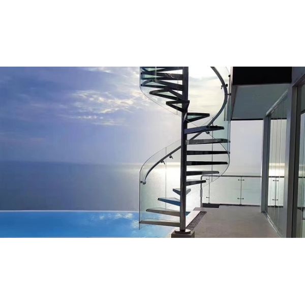 Spiral Staircase VH06S  Spiral Stainless Steel Stair Tread Beech Curved Glass Handrail 304 Stainless Steel