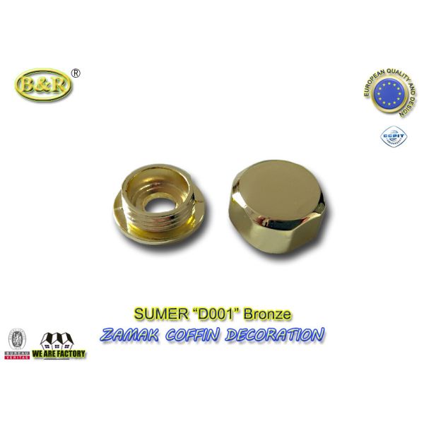 coffin ornamental gold color coffin fitting D001 metal zamak screw cap cache-vis dia. 2cm